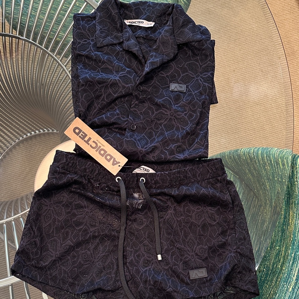 Addicted Brands Black and Navy Casual Button Down Shirt Set